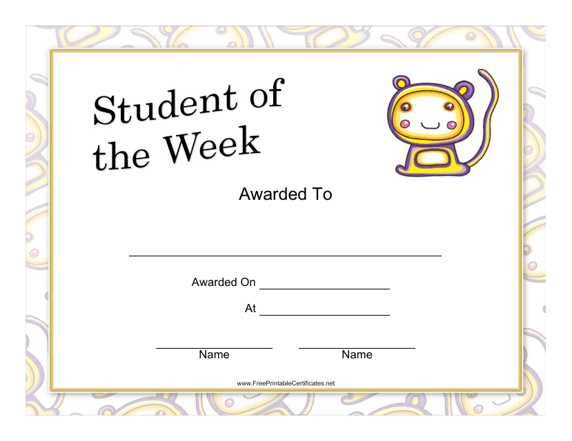 Student of the Week Certificate Template Download Pdf