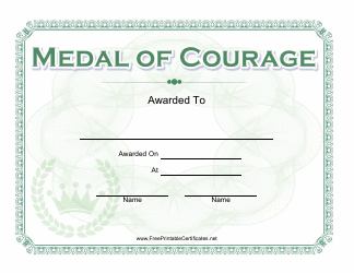 Document preview: Medal of Courage Award Certificate Template - Crown