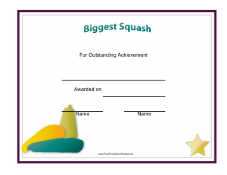 Document preview: Biggest Squash Achievement Certificate Template