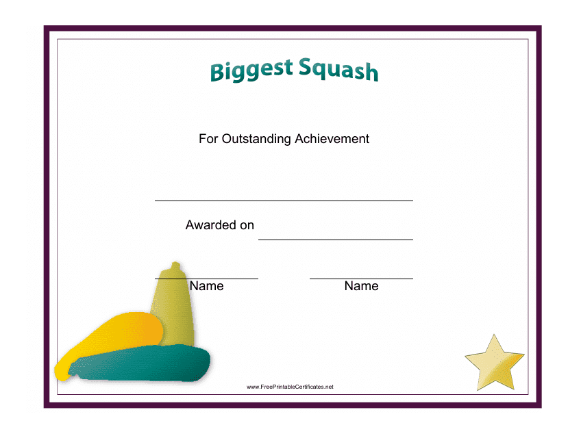 Biggest Squash Achievement Certificate Template - Free Download and Customization