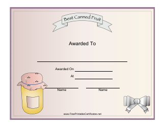 &quot;Best Canned Fruit Certificate Template&quot;