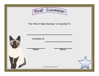 Document preview: Best Siamese Award Certificate Template