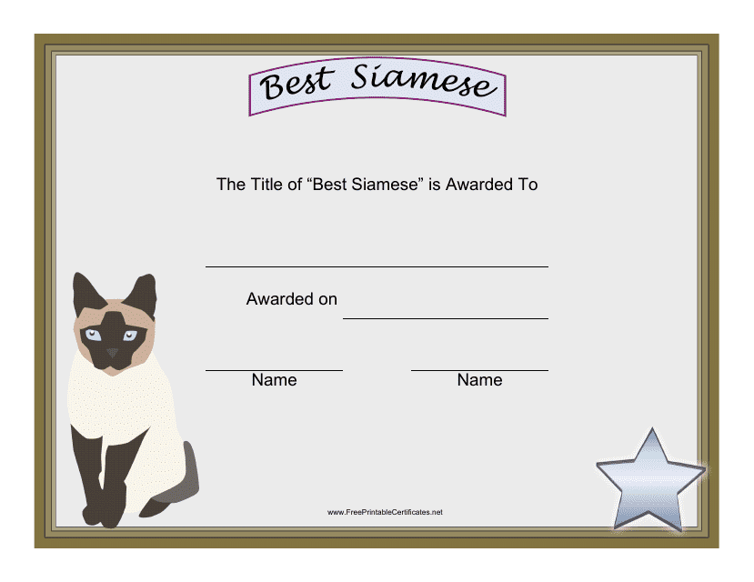 Best Siamese Award Certificate Template Download Pdf