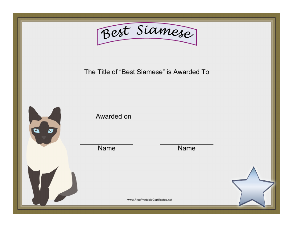 Best Siamese Award Certificate Template, Page 1