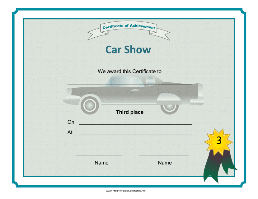&quot;Car Show 3rd Place Achievement Certificate Template&quot; Download Pdf