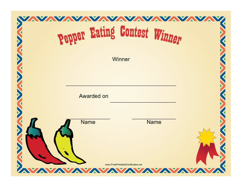Pepper Eating Contest Winner Certificate Template