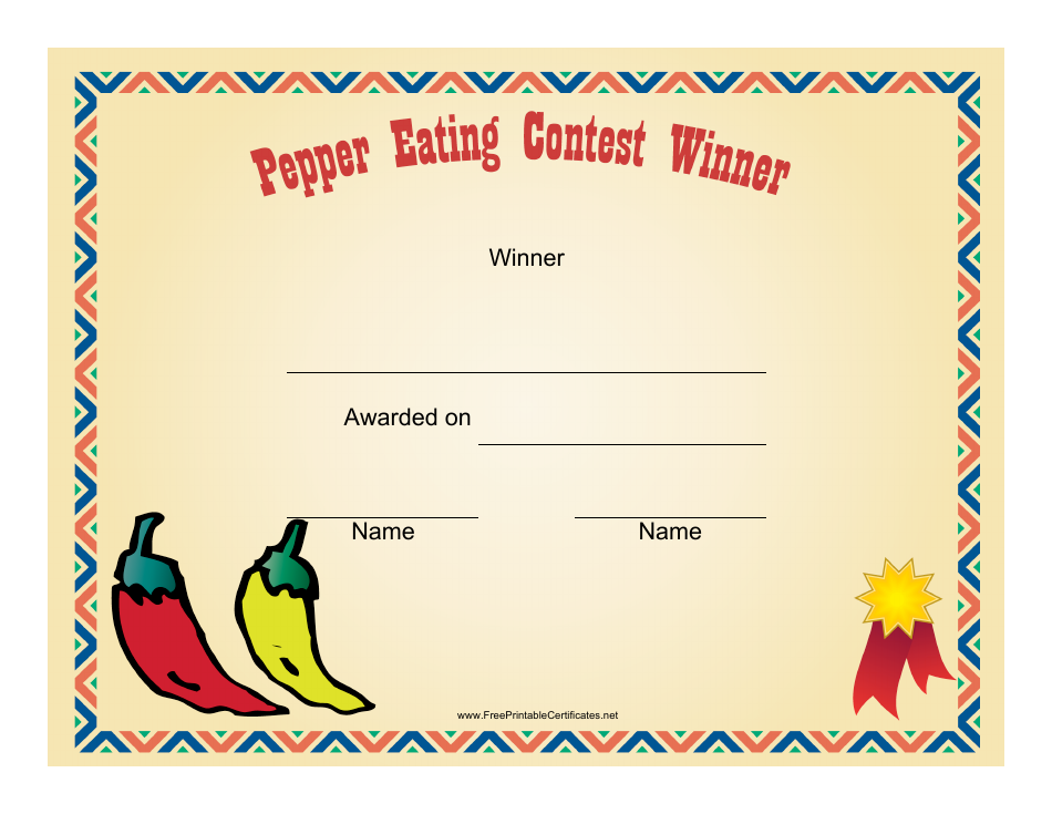 Pepper Eating Contest Winner Certificate Template Download Printable ...