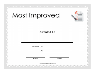 Document preview: Most Improved Award Certificate Template - Grey