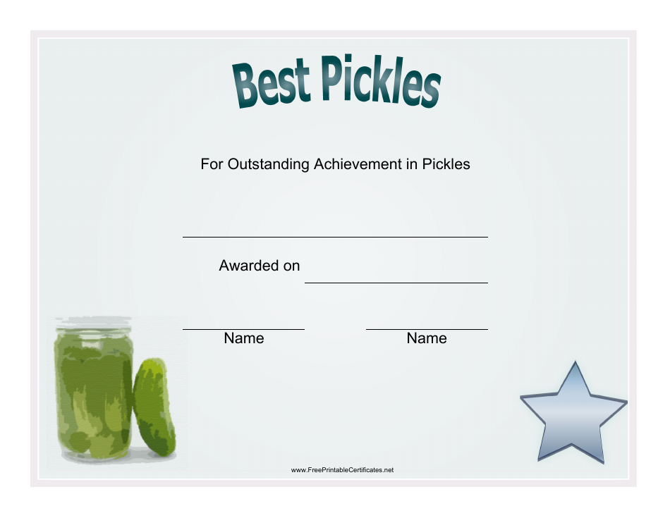 Best Pickles Achievement Certificate Template - Honor your pickle-making skills with a professionally-designed certificate