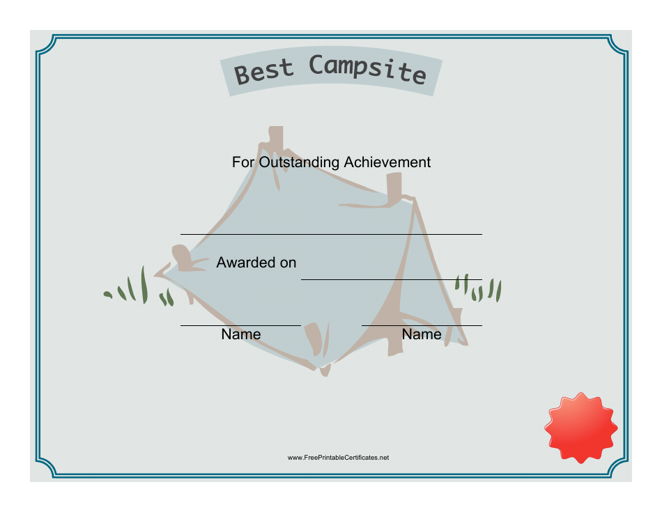 Campsite Achievement Certificate Template image preview