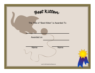 Document preview: Best Kitten Award Certificate Template