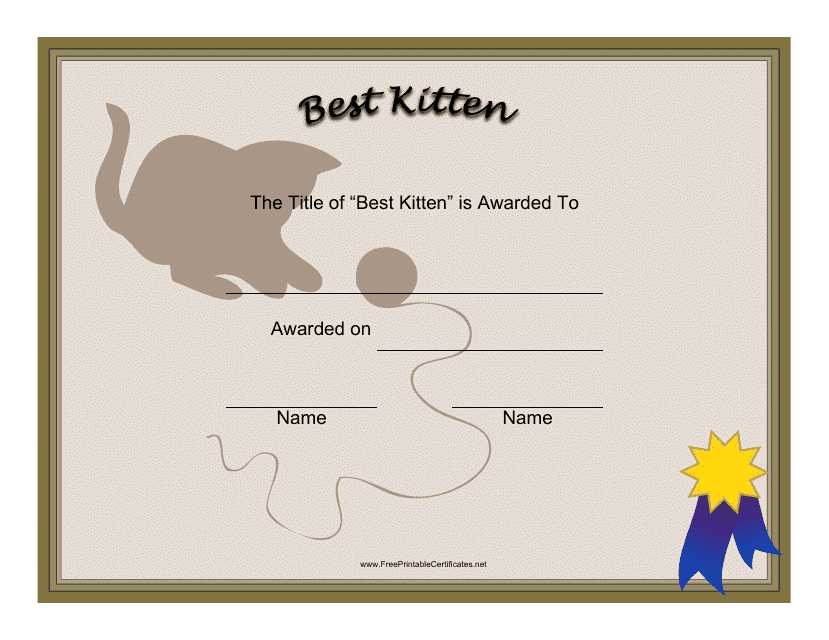 Best Kitten Award Certificate Template