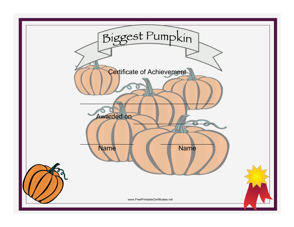 Biggest Pumpkin Achievement Certificate Template - Preview Image