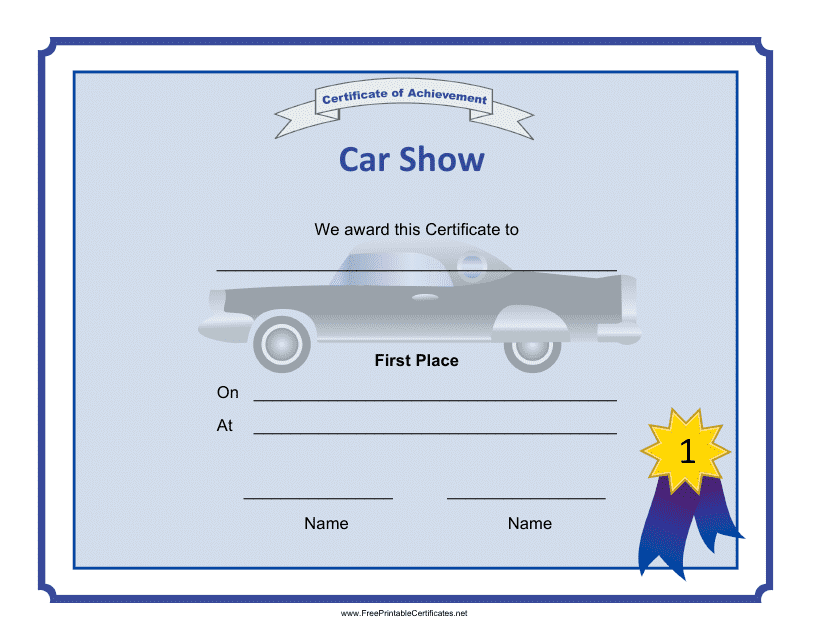 Car Show 1st Place Achievement Certificate Template
