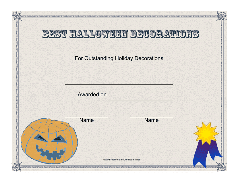 Best Halloween Decorations Certificate Template