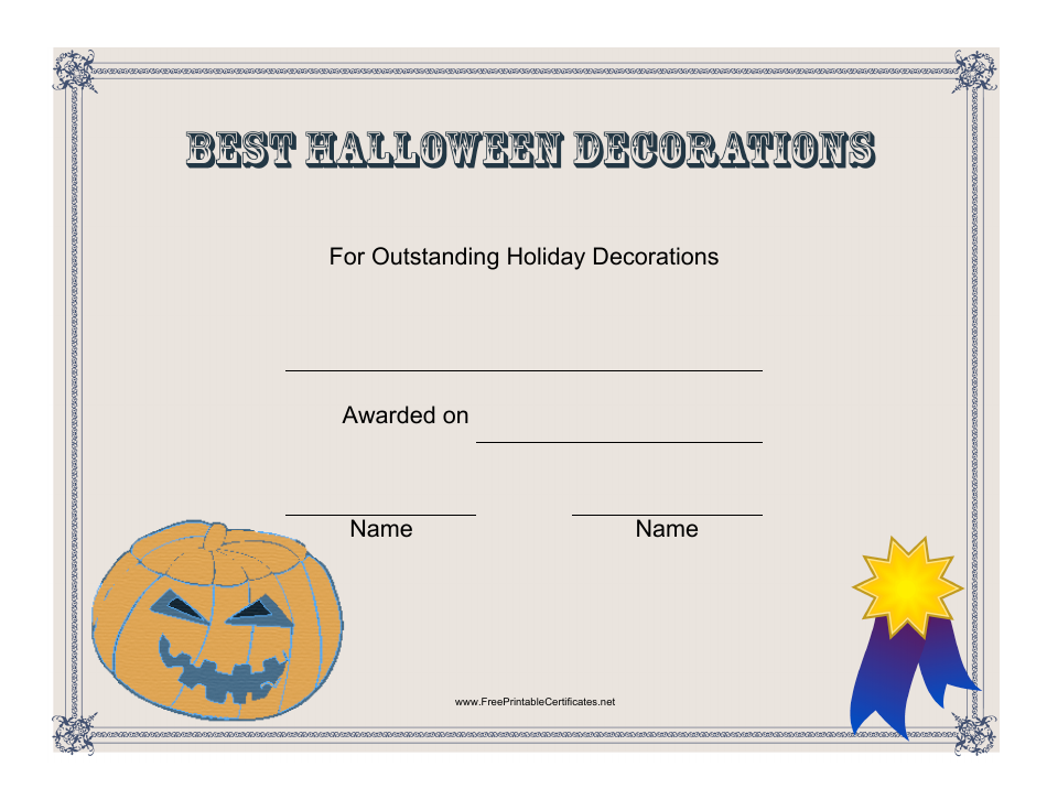 Best Halloween Decorations Certificate Template Download Printable PDF