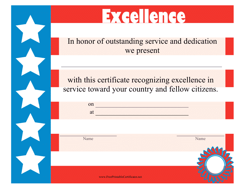 Certificate of Excellence Template - Red and Blue