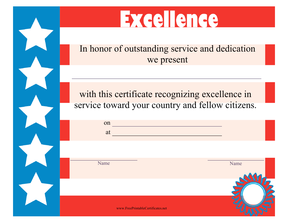 Certificate of Excellence Template - Red and Blue Preview