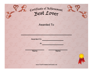 Document preview: Best Lover Achievement Certificate Template
