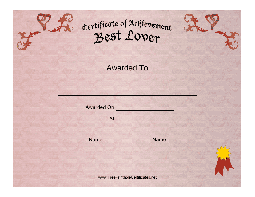 Best Lover Achievement Certificate Template Image Preview