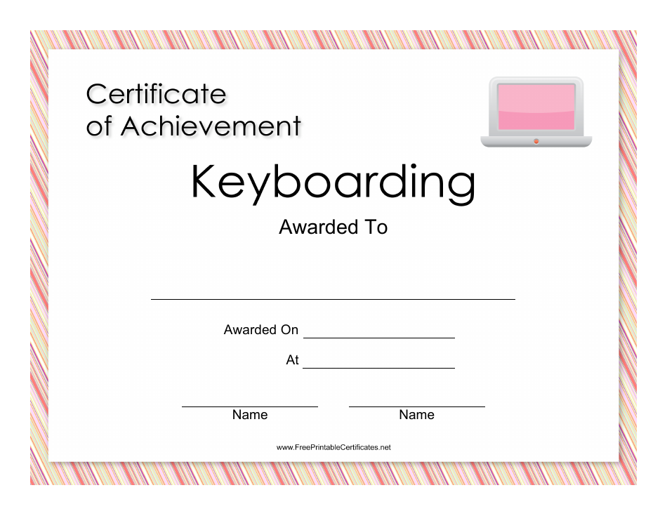 Keyboarding Achievement Certificate Template - Varicolored