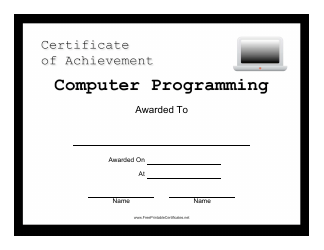 Document preview: Computer Programming Achievement Certificate Template - Black