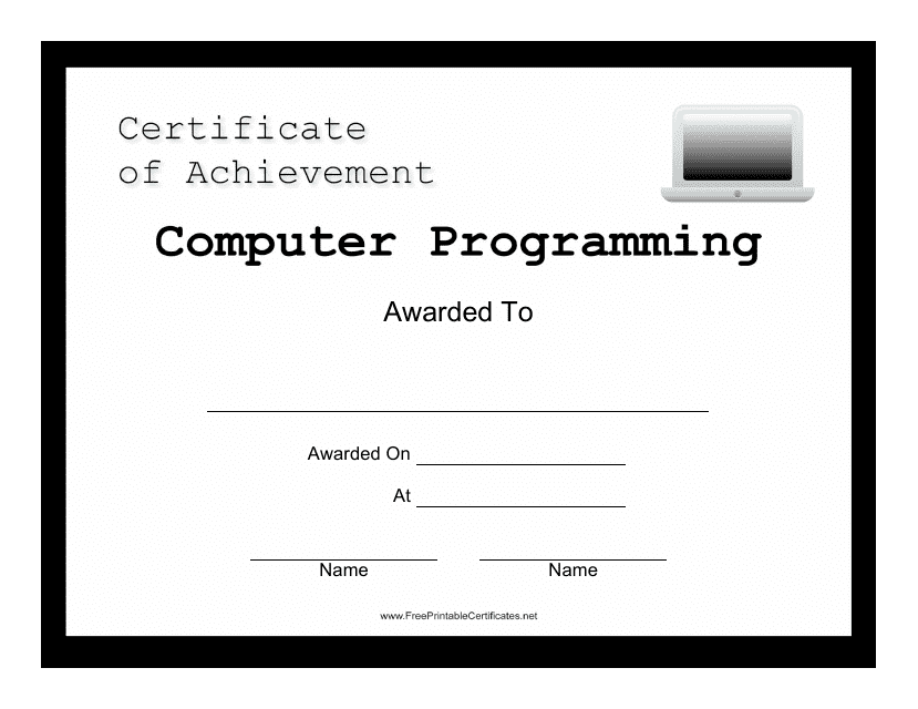 Computer Programming Achievement Certificate Template - Black
