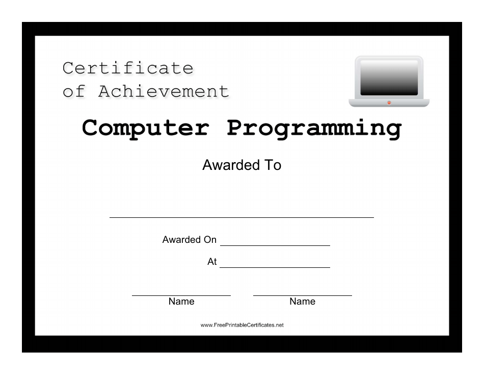 Computer Programming Achievement Certificate Template - Black