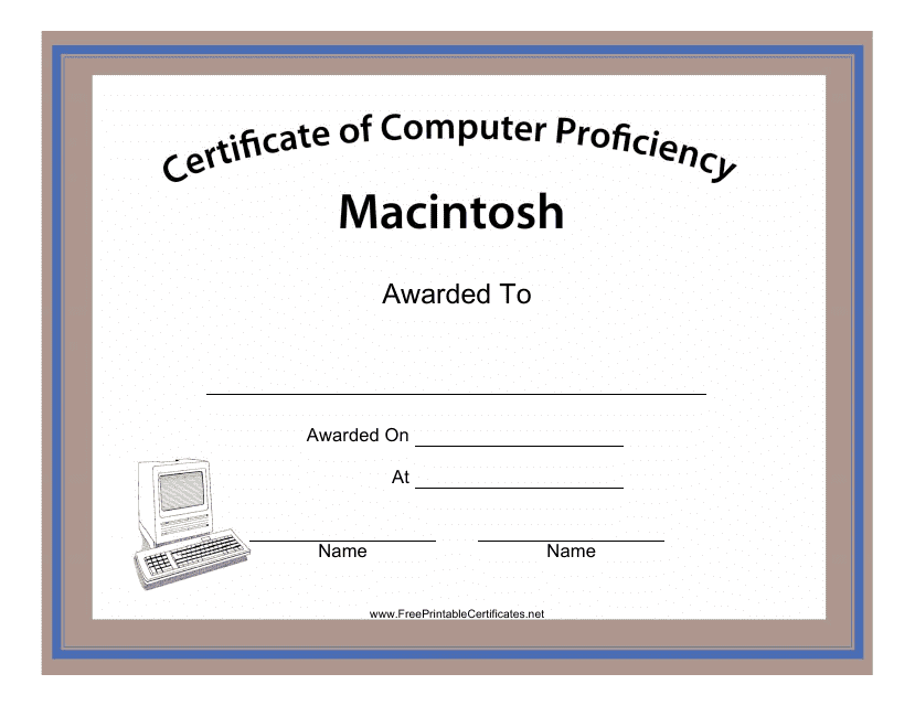 Macintosh Computer Proficiency Certificate Template