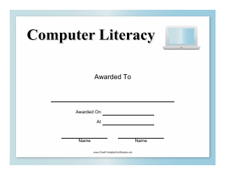 Document preview: Computer Literacy Certificate Template