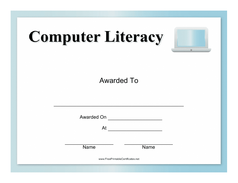 Computer Literacy Certificate Template Preview