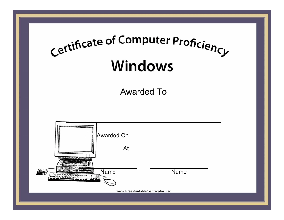 Printable Windows Computer Proficiency Certificate Template