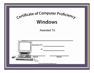 Document preview: Windows Computer Proficiency Certificate Template