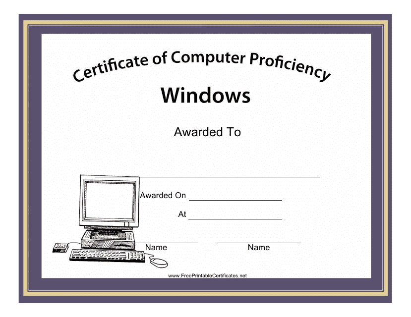 Windows Computer Proficiency Certificate Template