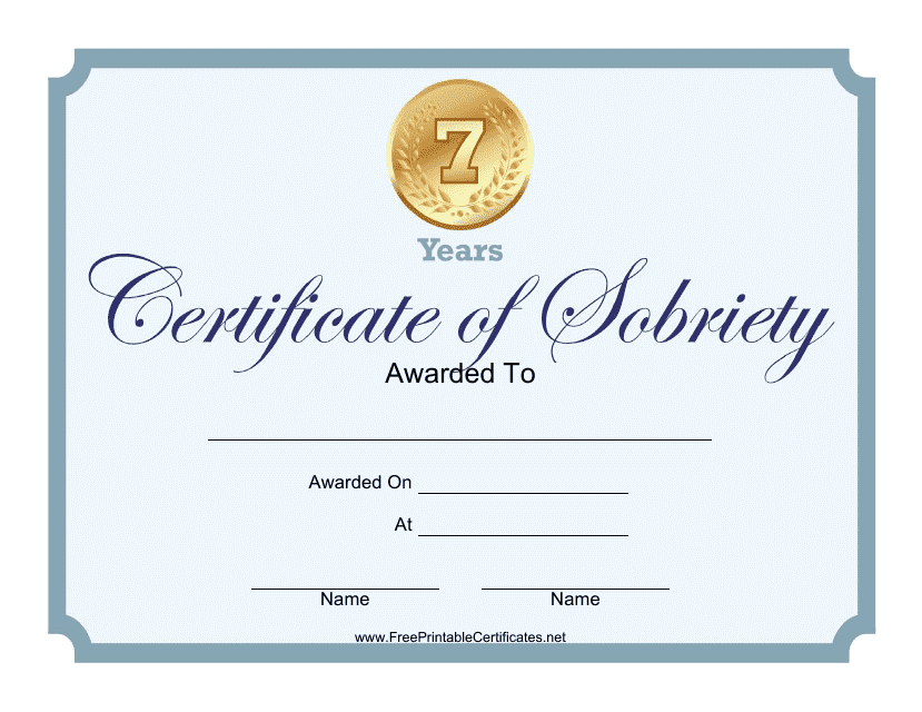 7 Years Certificate of Sobriety Template Download Pdf