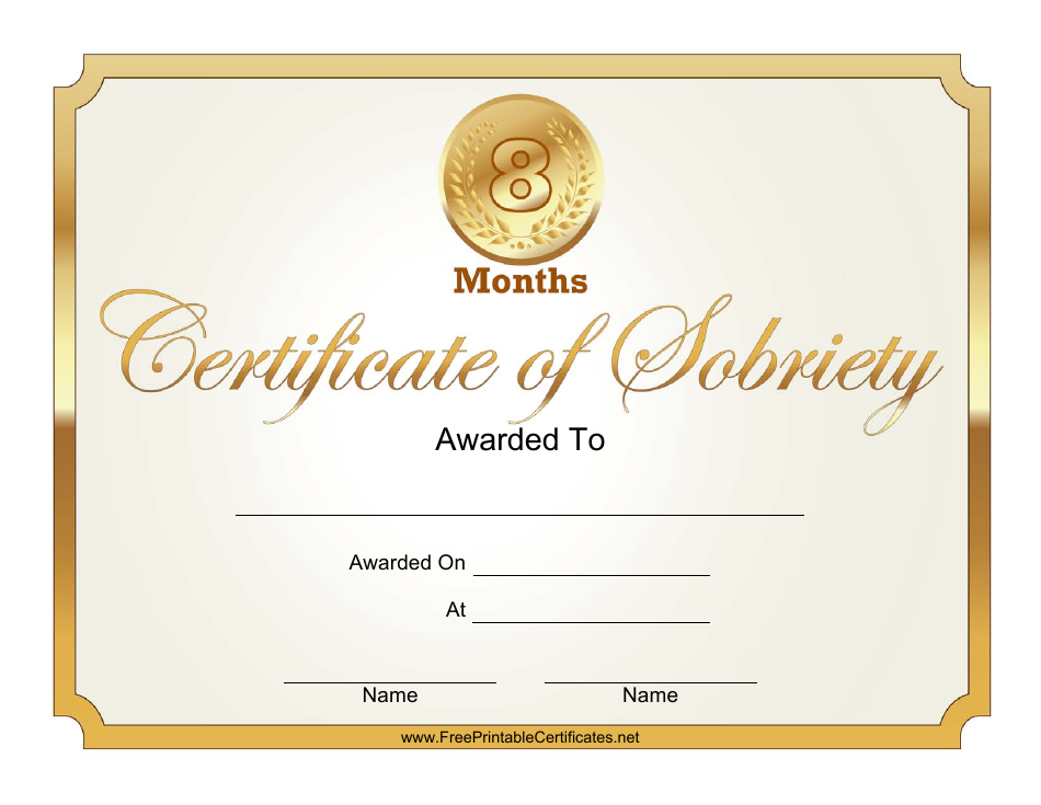 8 Months Certificate of Sobriety Template