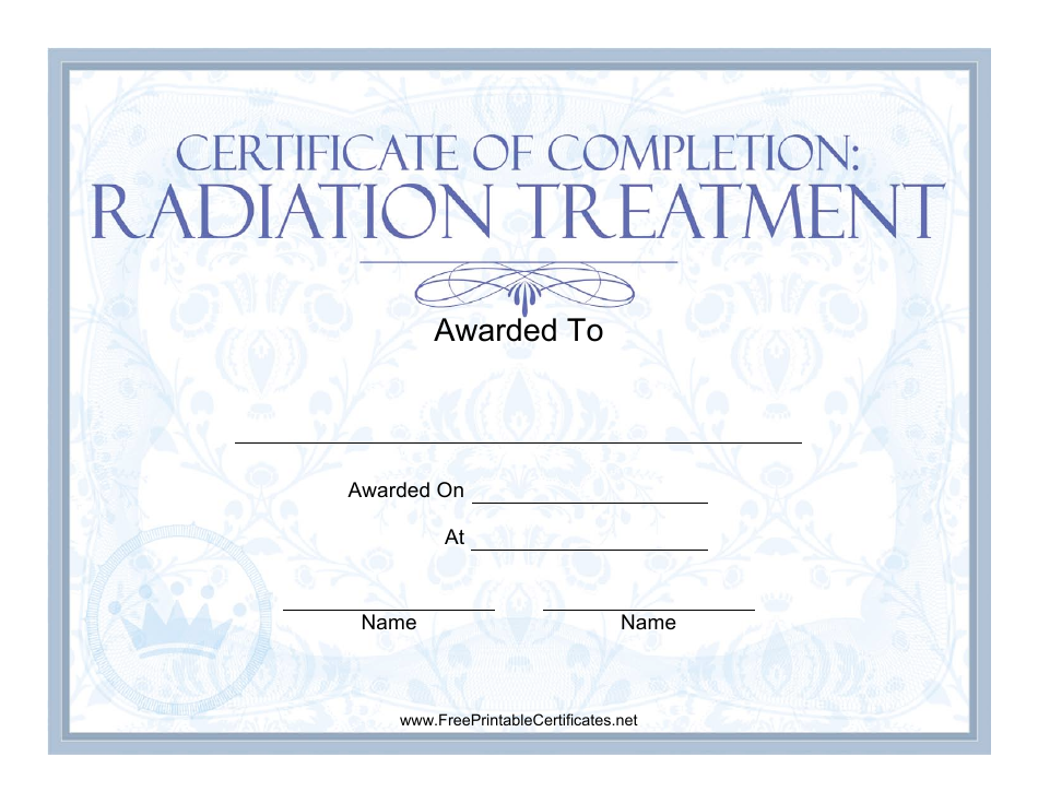 Radiation Treatment Certificate of Completion Template Preview