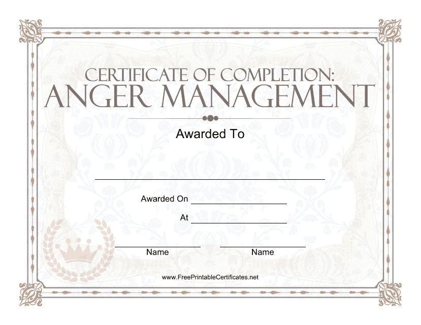 Anger Management Certificate of Completion Template