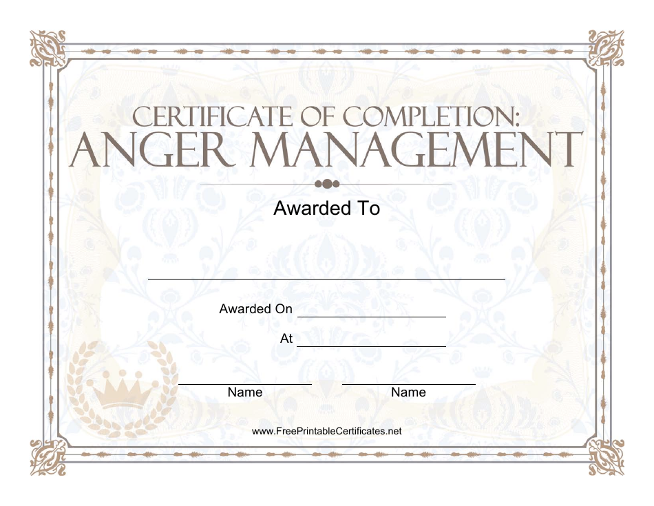 Anger Management Certificate of Completion Template Image Preview
