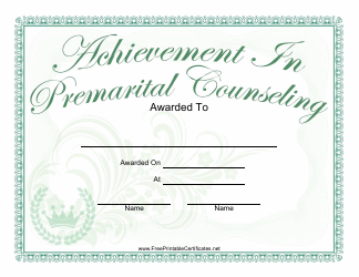 Document preview: Achievement of Premarital Counseling Certificate Template