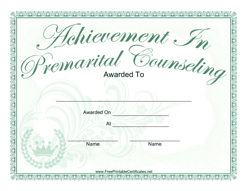 Achievement of Premarital Counseling Certificate Template