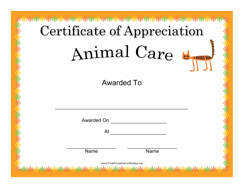 Animal Care Certificate of Appreciation Template