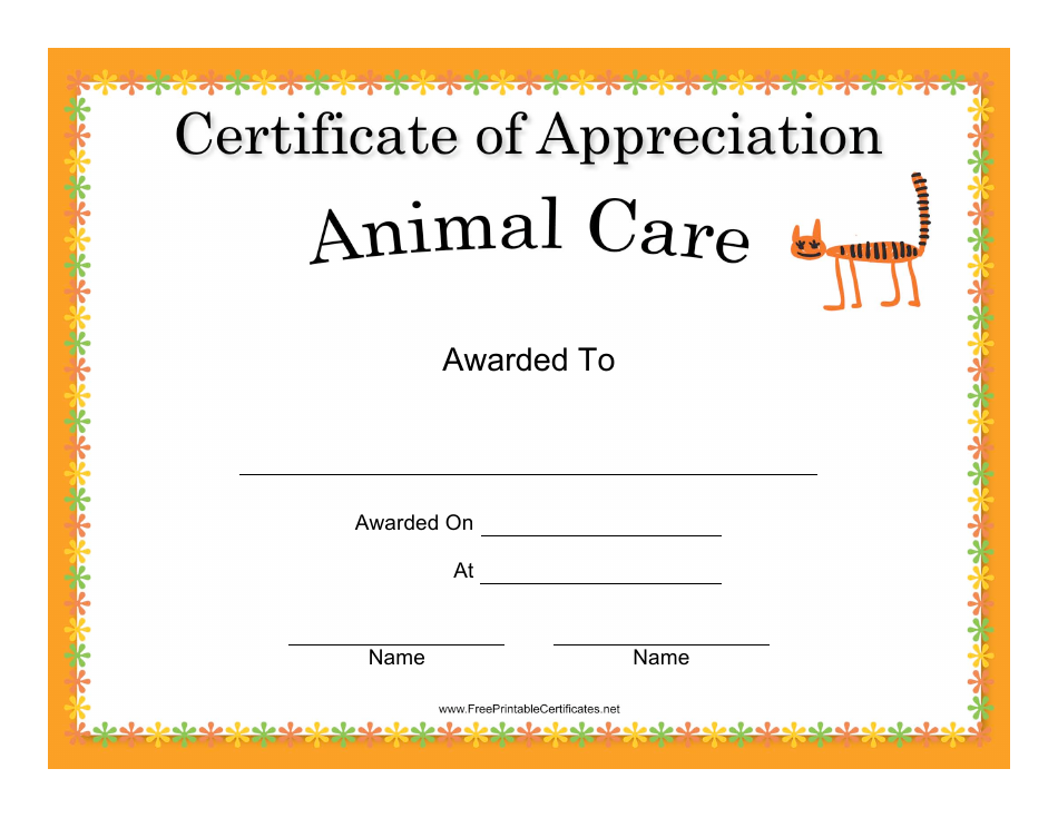 Animal Care Certificate of Appreciation Template Download Printable PDF