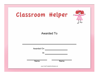 &quot;Classroom Helper Girl Certificate Template&quot;