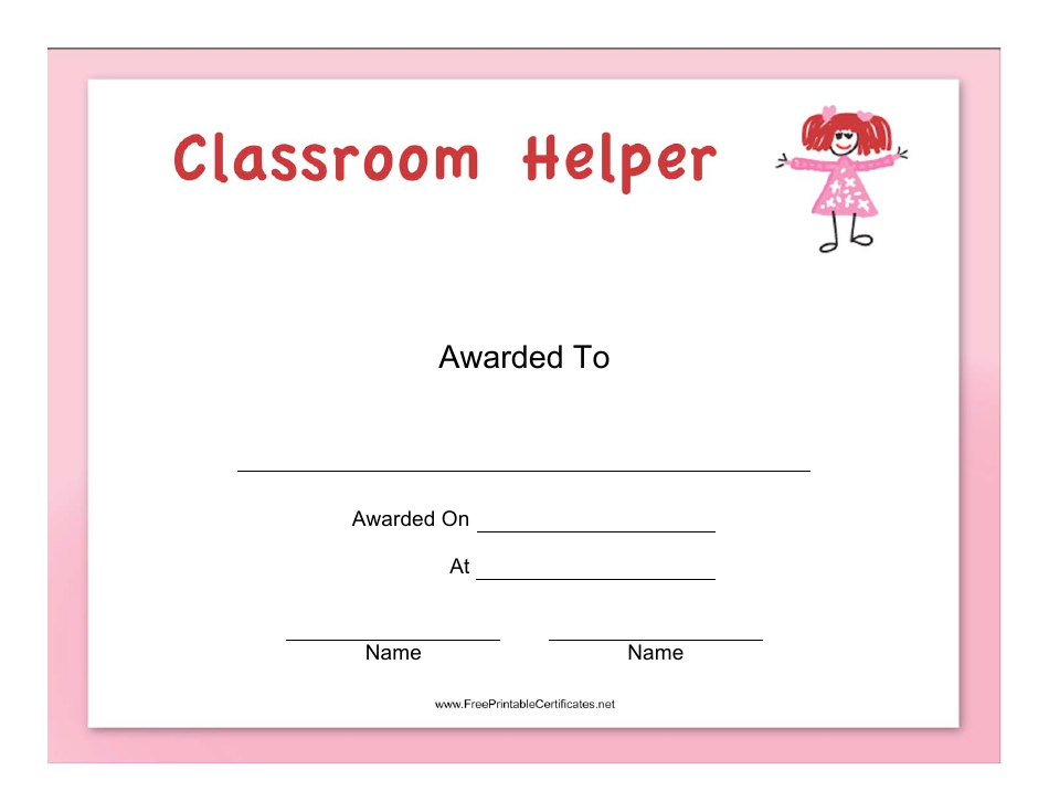 Classroom Helper Girl Certificate Template