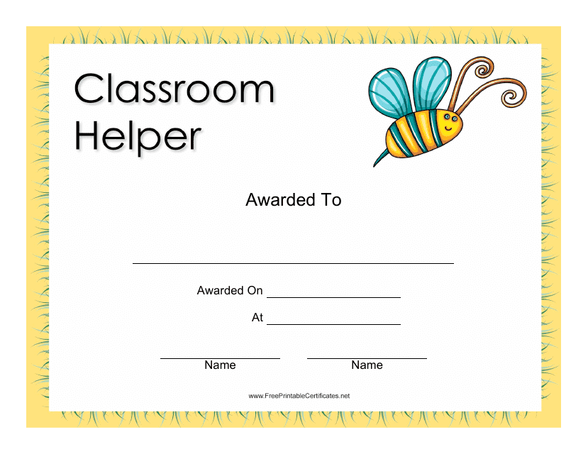&quot;Classroom Helper Certificate Template&quot; Download Pdf