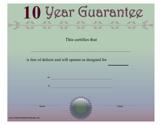 Document preview: 10 Year Guarantee Certificate Template