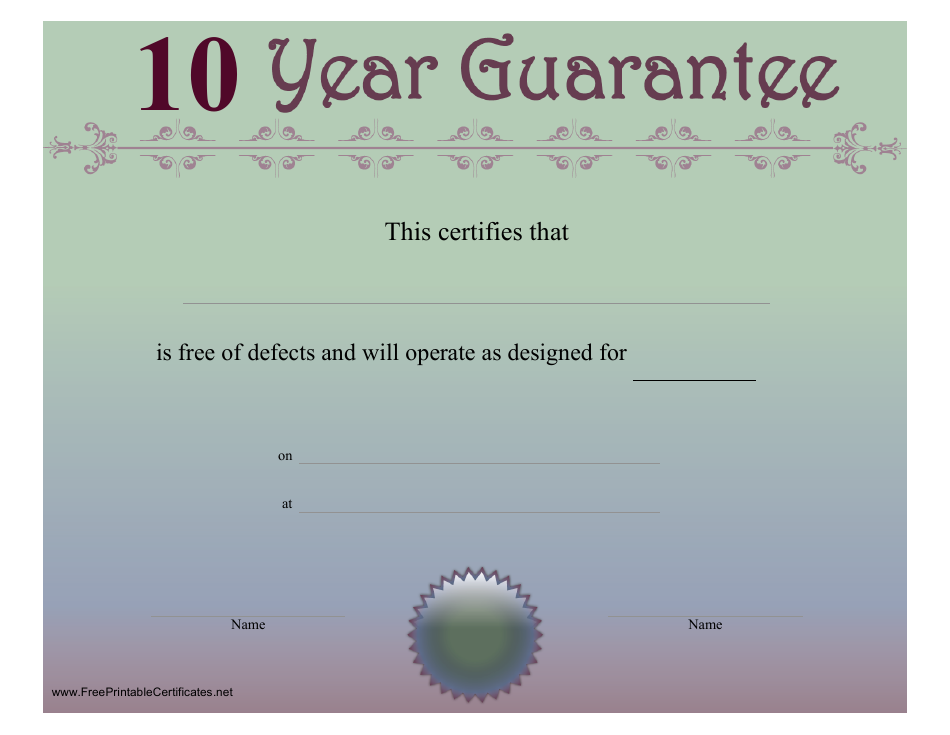 10 Year Guarantee Certificate Template