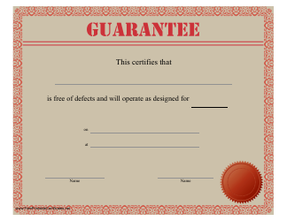 Document preview: Guarantee Certificate Template - Orange