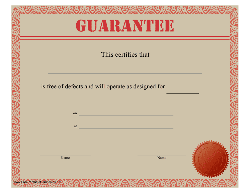 Guarantee Certificate Template - Orange